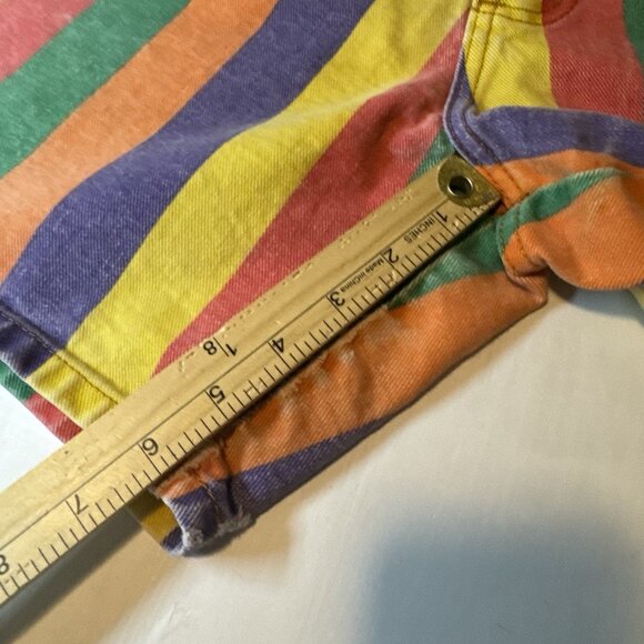 VTG 80s Colorful Striped Shorts Womens M Denim Retro Watch L.A. Made In USA 6.5” - Picture 9 of 10